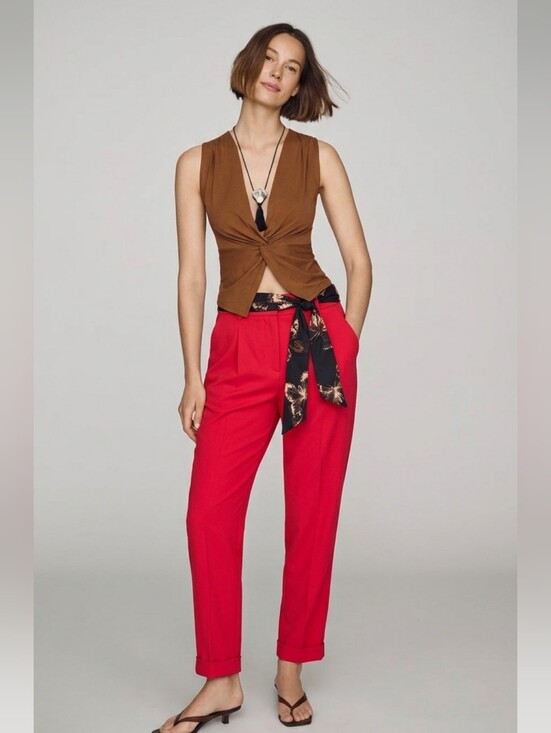 kate spade Pants - Kate Spade Red Pleated Ankle Trousers Size 2 Tailored Cuffed Dress Pants